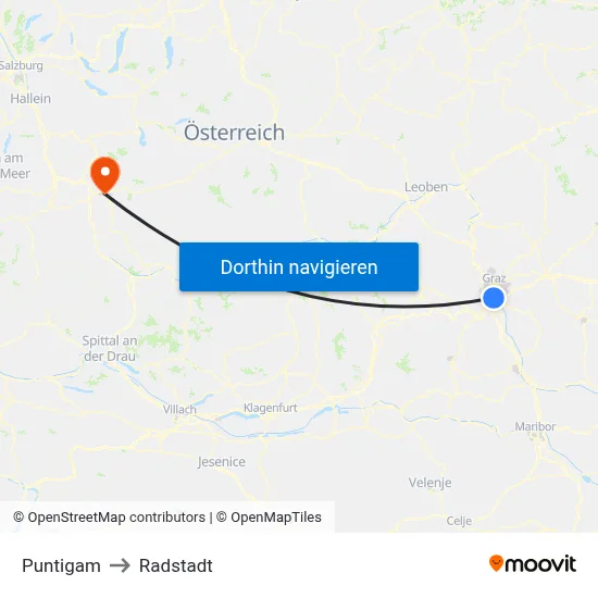 Puntigam to Radstadt map