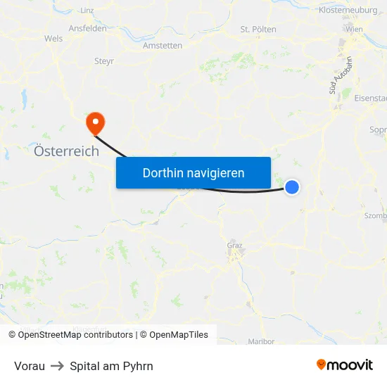 Vorau to Spital am Pyhrn map