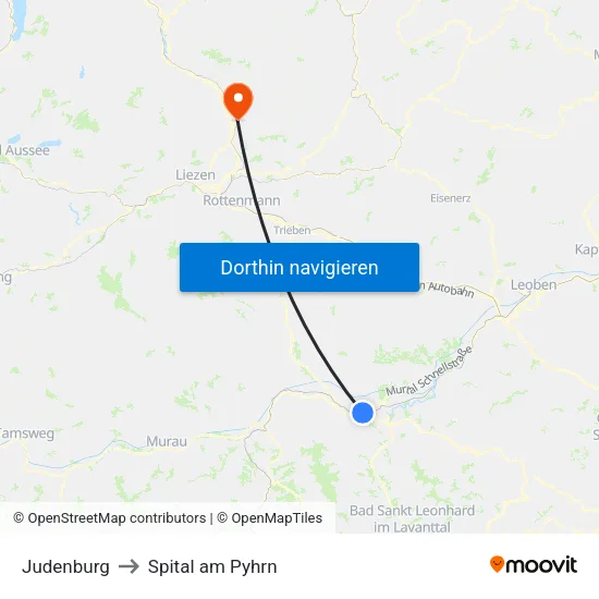 Judenburg to Spital am Pyhrn map