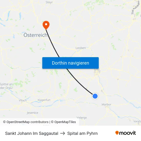 Sankt Johann Im Saggautal to Spital am Pyhrn map