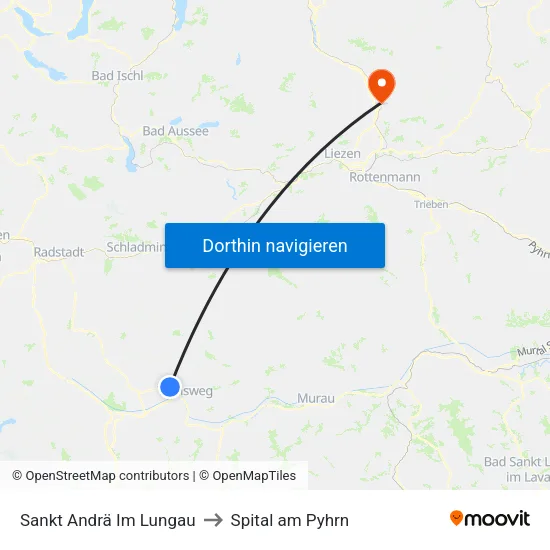 Sankt Andrä Im Lungau to Spital am Pyhrn map