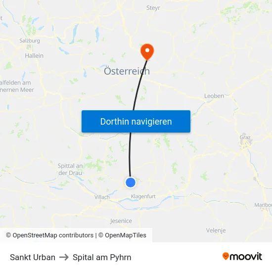 Sankt Urban to Spital am Pyhrn map