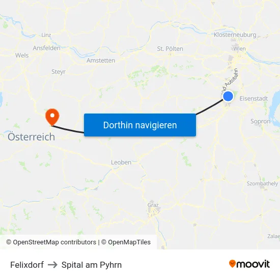 Felixdorf to Spital am Pyhrn map
