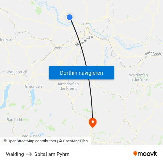 Walding to Spital am Pyhrn map