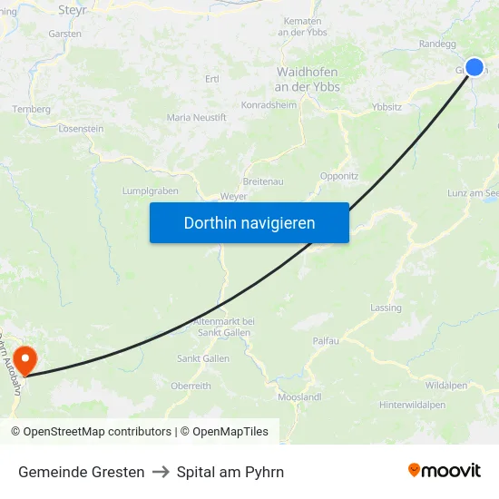 Gemeinde Gresten to Spital am Pyhrn map