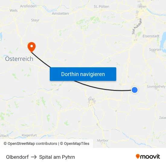 Olbendorf to Spital am Pyhrn map
