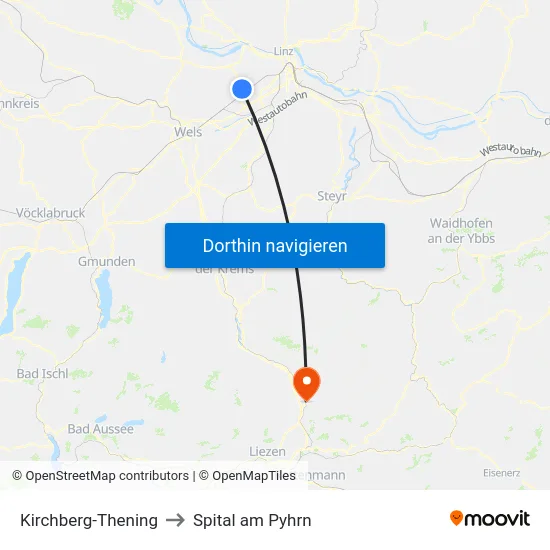 Kirchberg-Thening to Spital am Pyhrn map