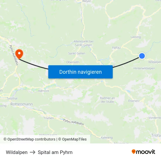 Wildalpen to Spital am Pyhrn map