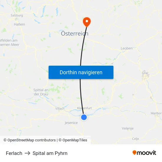 Ferlach to Spital am Pyhrn map