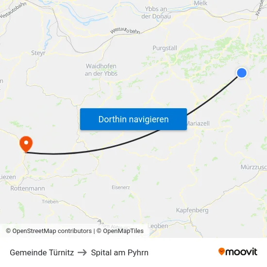 Gemeinde Türnitz to Spital am Pyhrn map
