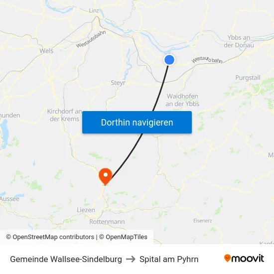 Gemeinde Wallsee-Sindelburg to Spital am Pyhrn map