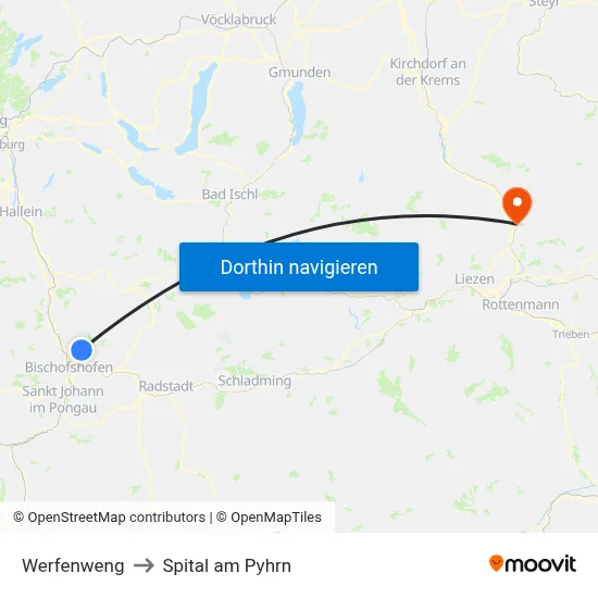 Werfenweng to Spital am Pyhrn map
