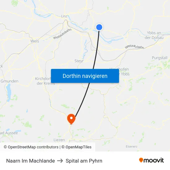 Naarn Im Machlande to Spital am Pyhrn map