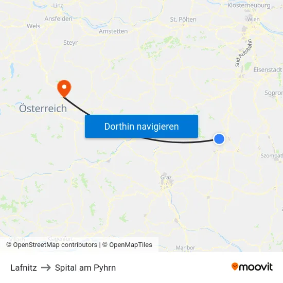 Lafnitz to Spital am Pyhrn map