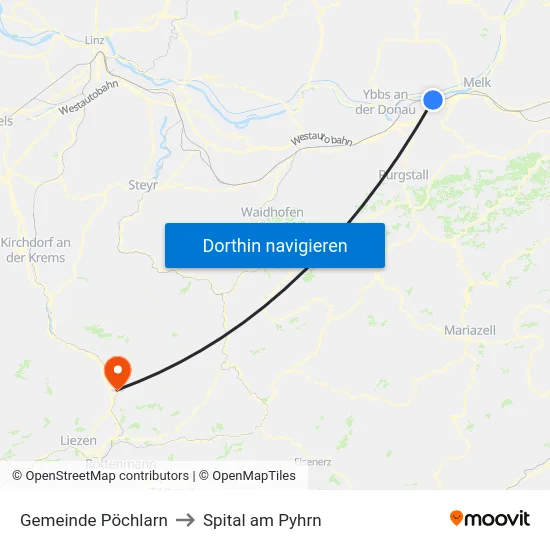 Gemeinde Pöchlarn to Spital am Pyhrn map
