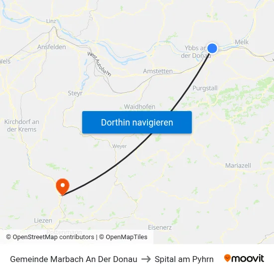 Gemeinde Marbach An Der Donau to Spital am Pyhrn map