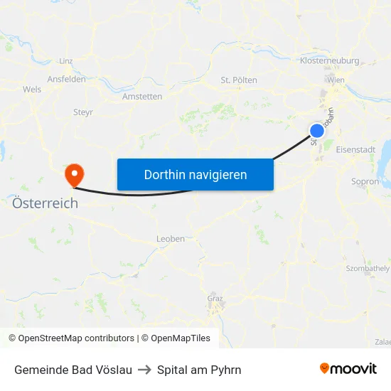 Gemeinde Bad Vöslau to Spital am Pyhrn map