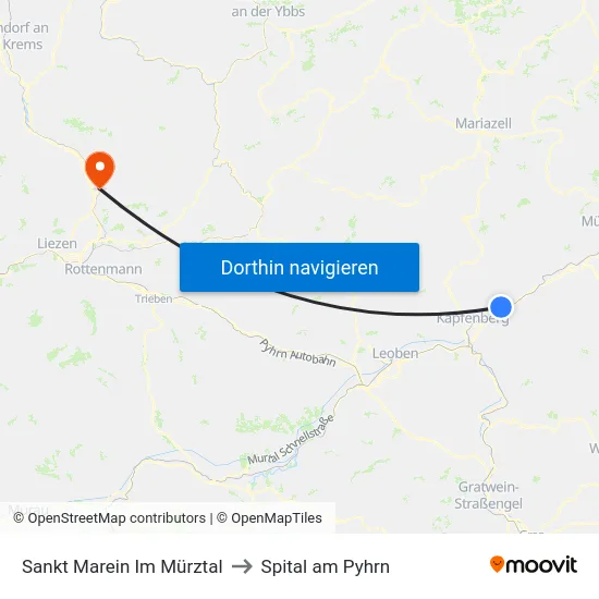 Sankt Marein Im Mürztal to Spital am Pyhrn map