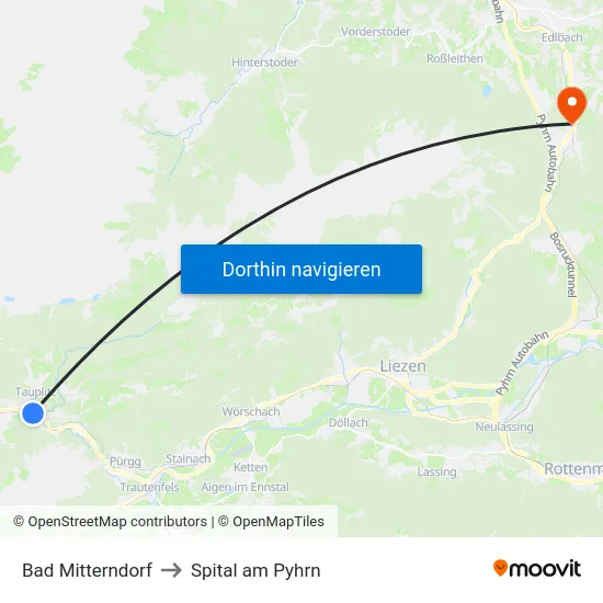 Bad Mitterndorf to Spital am Pyhrn map