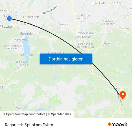 Regau to Spital am Pyhrn map