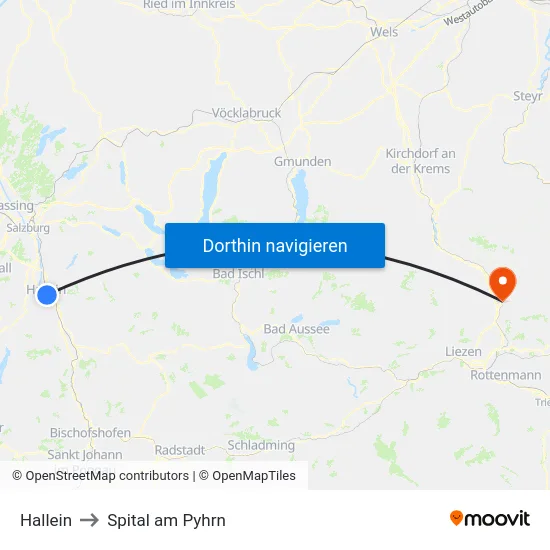 Hallein to Spital am Pyhrn map