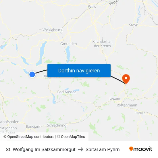 St. Wolfgang Im Salzkammergut to Spital am Pyhrn map