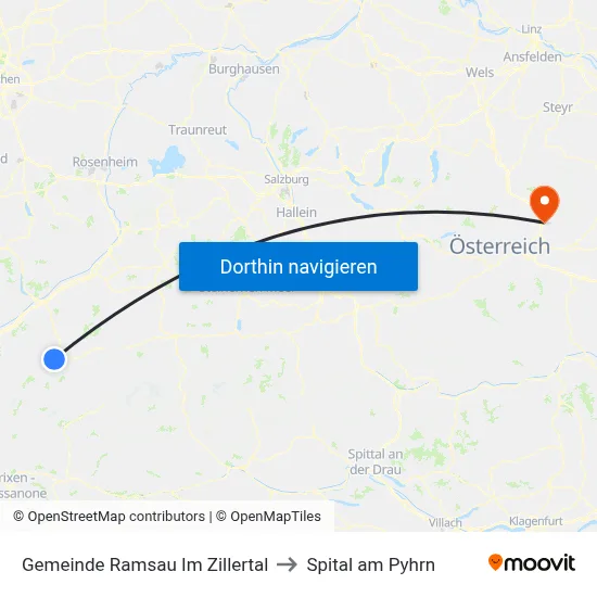 Gemeinde Ramsau Im Zillertal to Spital am Pyhrn map