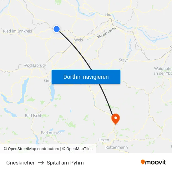 Grieskirchen to Spital am Pyhrn map