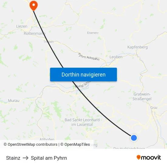 Stainz to Spital am Pyhrn map