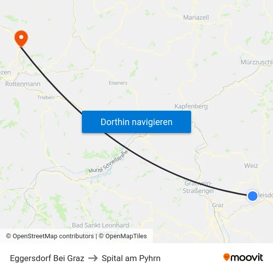 Eggersdorf Bei Graz to Spital am Pyhrn map