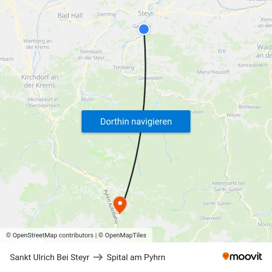 Sankt Ulrich Bei Steyr to Spital am Pyhrn map