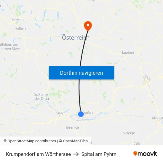 Krumpendorf am Wörthersee to Spital am Pyhrn map