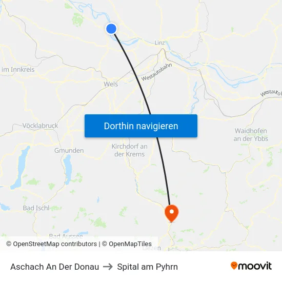Aschach An Der Donau to Spital am Pyhrn map