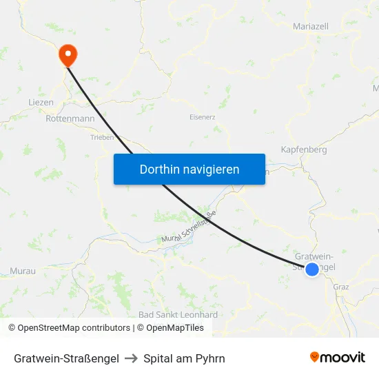 Gratwein-Straßengel to Spital am Pyhrn map