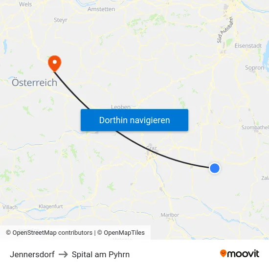 Jennersdorf to Spital am Pyhrn map