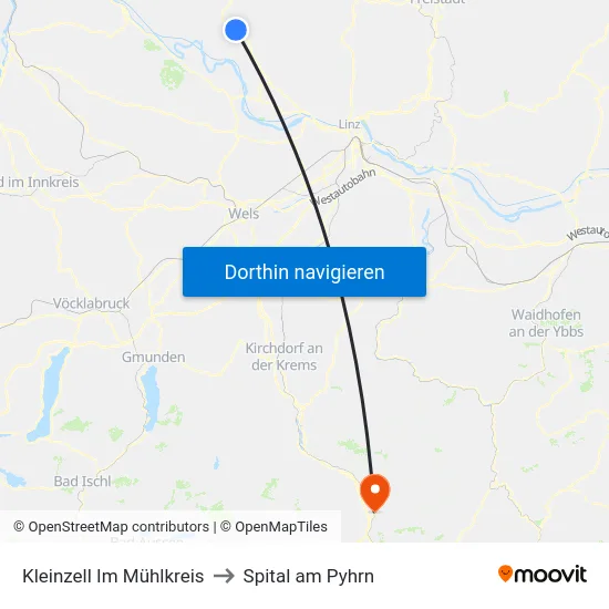 Kleinzell Im Mühlkreis to Spital am Pyhrn map
