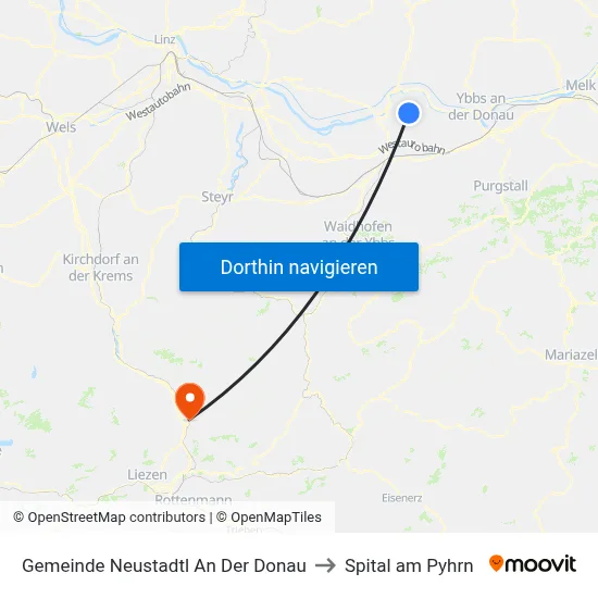 Gemeinde Neustadtl An Der Donau to Spital am Pyhrn map