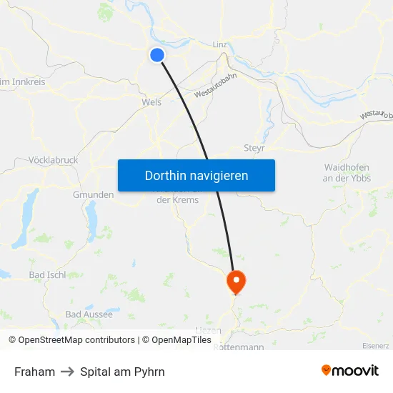 Fraham to Spital am Pyhrn map