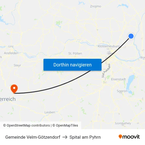 Gemeinde Velm-Götzendorf to Spital am Pyhrn map