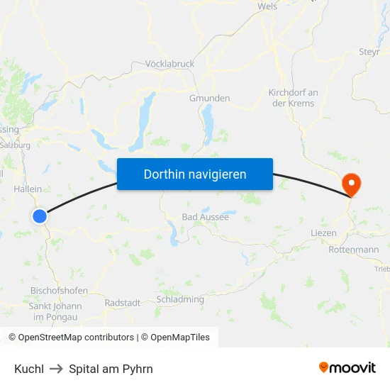 Kuchl to Spital am Pyhrn map