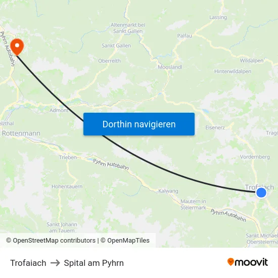 Trofaiach to Spital am Pyhrn map