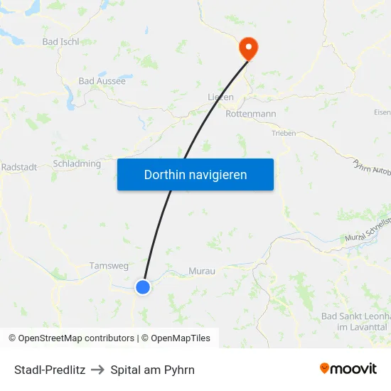 Stadl-Predlitz to Spital am Pyhrn map