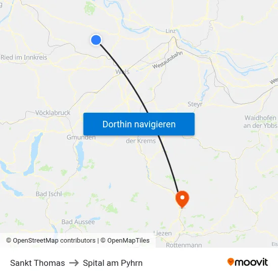 Sankt Thomas to Spital am Pyhrn map