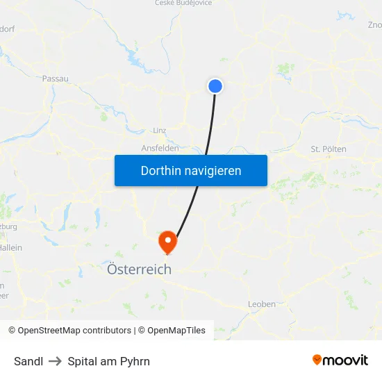 Sandl to Spital am Pyhrn map
