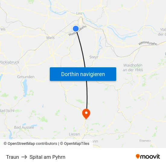 Traun to Spital am Pyhrn map