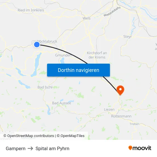 Gampern to Spital am Pyhrn map