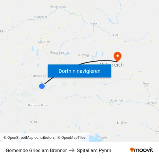Gemeinde Gries am Brenner to Spital am Pyhrn map