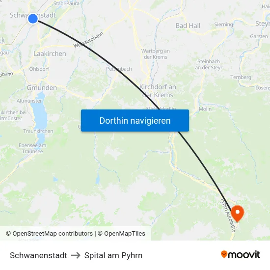 Schwanenstadt to Spital am Pyhrn map