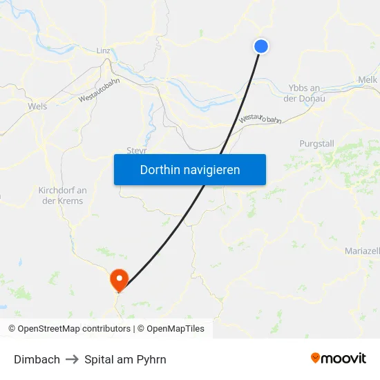 Dimbach to Spital am Pyhrn map