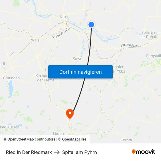 Ried In Der Riedmark to Spital am Pyhrn map